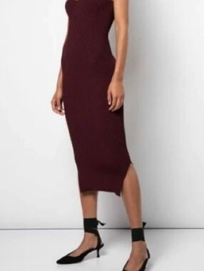 KHAITE Louie Knit Strapless Dress in Deep Wine